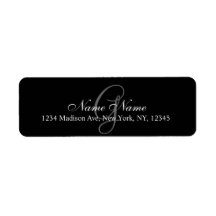 Elegant Custom Monogram Return Address Label Black