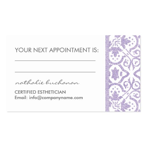 Elegant Customizable Purple Glitter Business Cards (back side)