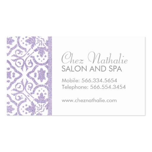 Elegant Customizable Purple Glitter Business Cards (front side)