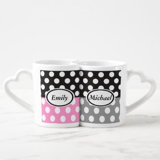 Elegant cute romantic polka dots black/rose/gray lovers mug sets