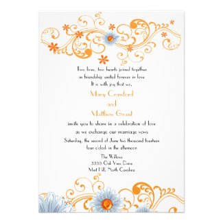 Elegant Daisy Gold Scroll Black Wedding Invitation