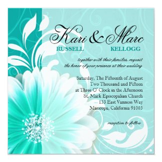 Elegant Daisy Scroll Flourish | turquoise Invitation