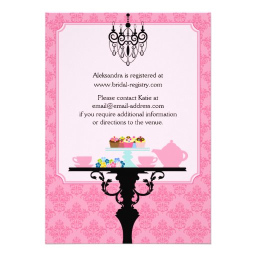 Elegant Damask and Chandelier Pink Aqua Tea Party Personalized Invites
