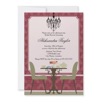 Elegant Damask and Chandelier Tea Party Invitation invitation
