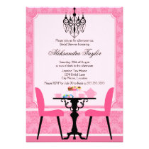 Elegant Damask and Chandelier Tea Party Invitation