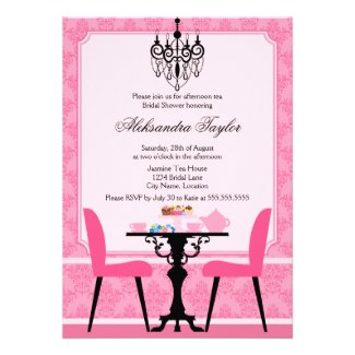 Elegant Damask and Chandelier Tea Party Invitation