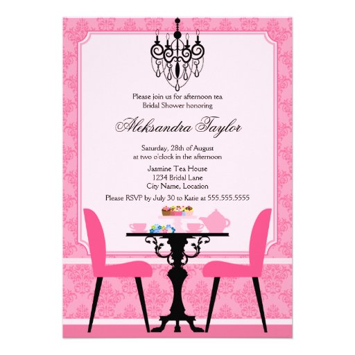 Elegant Damask and Chandelier Tea Party Invitation