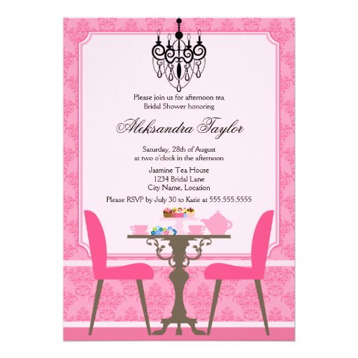 Elegant Damask and Chandelier Tea Party Invitation