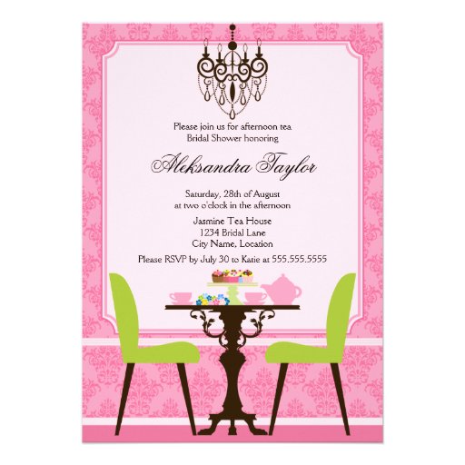 Elegant Damask and Chandelier Tea Party Invitation