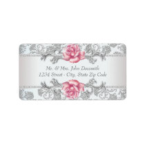 Elegant Damask and Pink Rose Address Labels labels