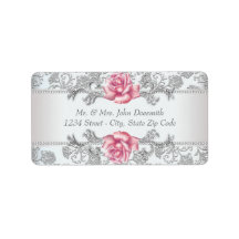 Elegant Damask and Pink Rose Address Labels