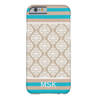 Elegant damask and stripes pattern 3 monogram iPhone 6 case