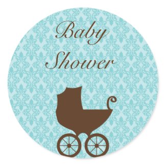 Elegant damask baby carriage shower stickers sticker