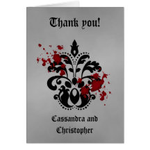 Elegant damask black and gray thank you cards