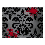 Elegant damask black and gray with blood Halloween Post Card
