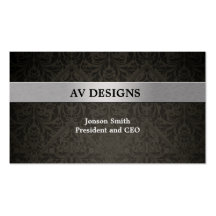 Elegant Damask Black and Silver Business Card