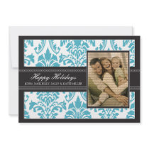 Elegant Damask Black & Aqua 5x7 Happy Holidays invitations by BeezKneez Elegant Damask Black & Aqua 5x7 Happy Holidays invitations