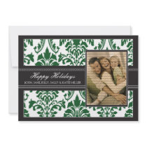 Elegant Damask Black & Green 5x7 Happy Holidays invitations by BeezKneez Elegant Damask Black & Green 5x7 Happy Holidays invitations