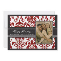 Elegant Damask Black & Red 5x7 Happy Holidays invitations by BeezKneez Elegant Damask Black & Red 5x7 Happy Holidays invitations
