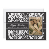 Elegant Damask Black & White 5x7 Happy Holidays invitations by BeezKneez Elegant Damask Black & White 5x7 Happy Holidays invitations