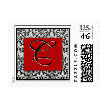 Elegant damask black, white and red - Initial C postage by aslentz Elegant damask black, white and red - Initial C postage