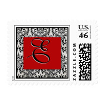 Elegant damask black, white and red - Initial E postage by aslentz Elegant damask black, white and red - Initial E postage