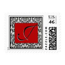 Elegant damask black, white and red - Initial J postage by aslentz Elegant damask black, white and red - Initial J postage