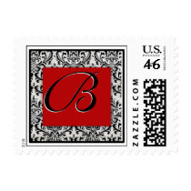 Elegant damask black, white and red postage by aslentz Elegant damask black, white and red postage