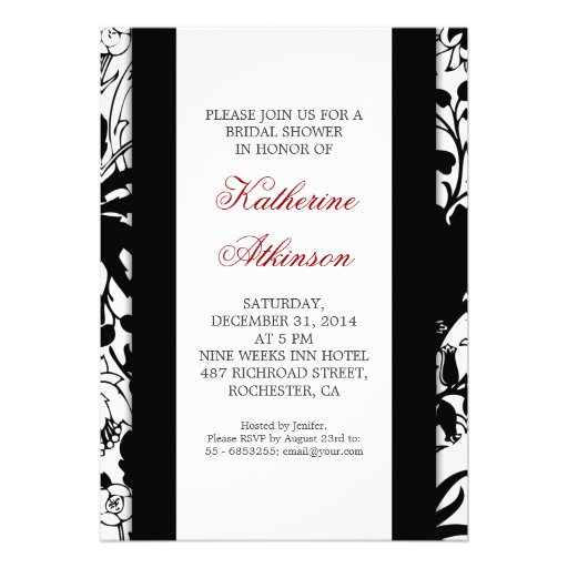 elegant damask black&white bridal shower invite