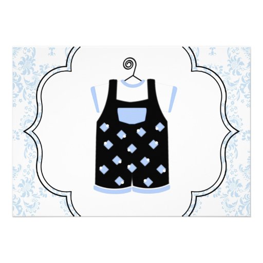 Elegant Damask Blue Black Baby Boy Shower Personalized Invites