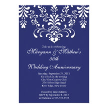 Elegant Damask Blue Wedding Anniversary Invitation