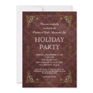 Elegant Damask Brass Frame Holiday Party Custom Announcements