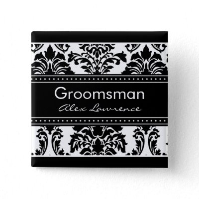 Elegant Damask Bridal Party Button - Groomsman