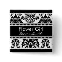 Elegant Damask Bridal Party - Flower Girl Pinback Button