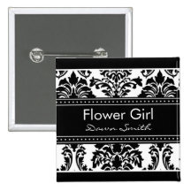 Elegant Damask Bridal Party - Flower Girl Pinback Button