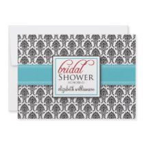 Elegant Damask Bridal Shower Invitation (aqua/red)