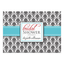 Elegant Damask Bridal Shower Invitation (aqua/red)