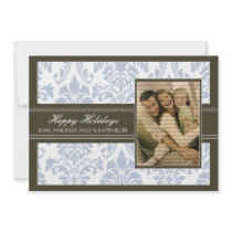 Elegant Damask Brown & Blue 5x7 Happy Holidays invitations by BeezKneez Elegant Damask Brown & Blue 5x7 Happy Holidays invitations