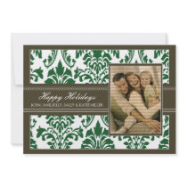 Elegant Damask Brown & Green 5x7 Happy Holidays invitations by BeezKneez Elegant Damask Brown & Green 5x7 Happy Holidays invitations