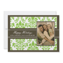 Elegant Damask Brown & Lime 5x7 Happy Holidays invitations by BeezKneez Elegant Damask Brown & Lime 5x7 Happy Holidays invitations