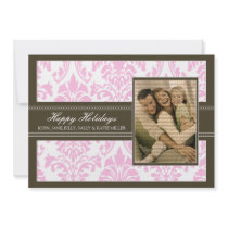 Elegant Damask Brown & Pink 5x7 Happy Holidays invitations by BeezKneez Elegant Damask Brown & Pink 5x7 Happy Holidays invitations