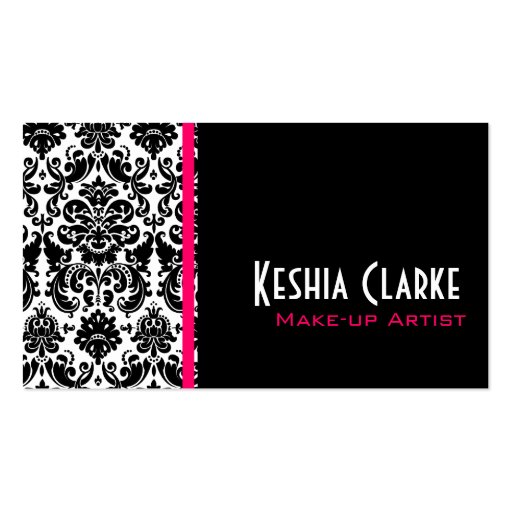 Elegant Damask Business Cards Pink Black (front side)