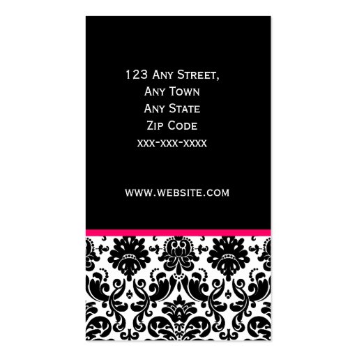 Elegant Damask Business Cards Pink Black (back side)