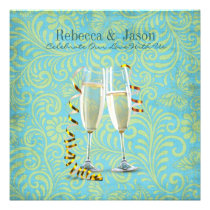 elegant damask champagne glass country wedding custom invitations