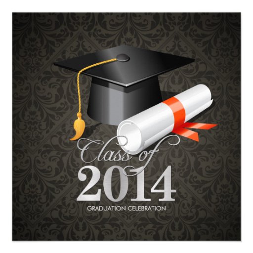 Elegant Damask Class of 2014 Celebration Invite (front side)