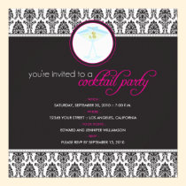 Elegant Damask Cocktail Party Invitation (fuschia) invitations