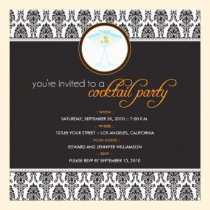 Elegant Damask Cocktail Party Invitation (orange) invitations