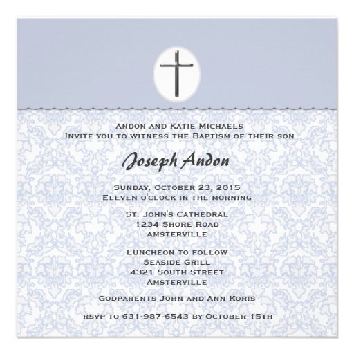 Elegant Damask Collection Blue Invitation