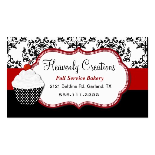 Elegant Damask Cupcake Bakery Business Card (front side)