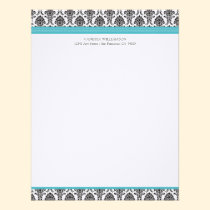Elegant Damask Custom Flat Note Cards (aqua) invitations